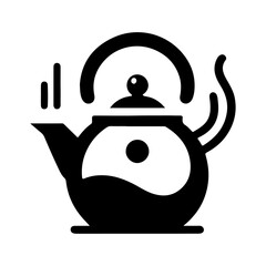 tea kettle vector icon with cup silhouette, black color silhouette