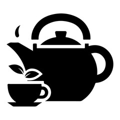 tea kettle vector icon with cup silhouette, black color silhouette