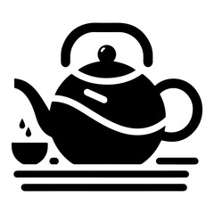 tea kettle vector icon with cup silhouette, black color silhouette