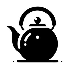 tea kettle vector icon with cup silhouette, black color silhouette