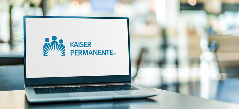 Laptop computer displaying logo of Kaiser Permanente