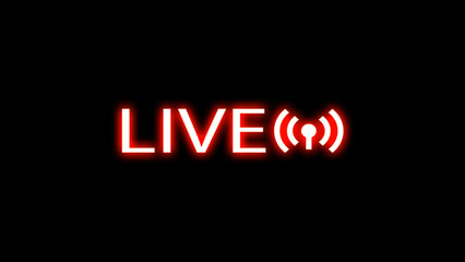 Neon live stream icon. template neon sign light banner neon sign board. vector illustration. animation live streaming online