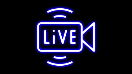 Neon live stream icon. template neon sign light banner neon sign board. vector illustration. animation live streaming online