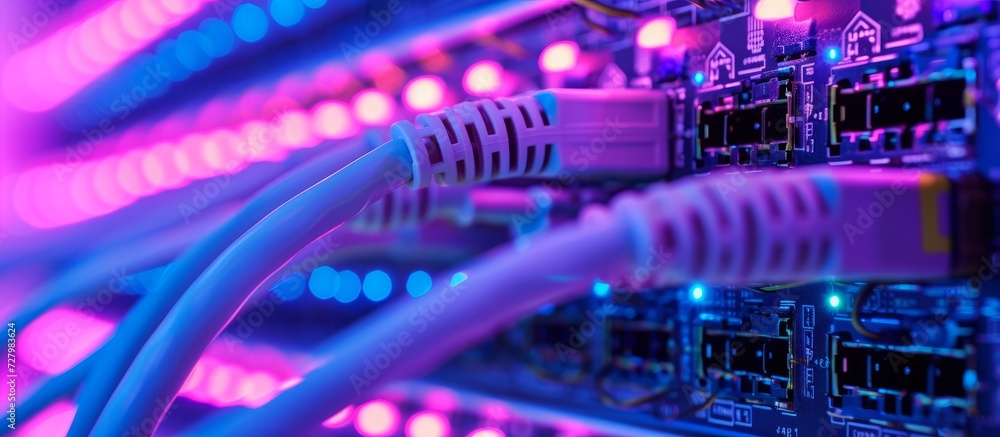 Poster network switch and ethernet cables: a central concept in data center connectivity.