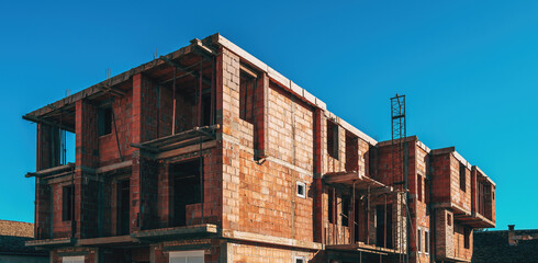 Fototapeta na wymiar Construction site, building large two story residential house