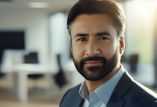 Formal man with beard and suit jacket in an office