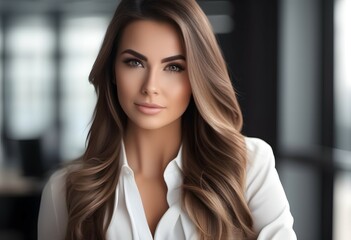 Fototapeta premium Successful woman with long hair at the office