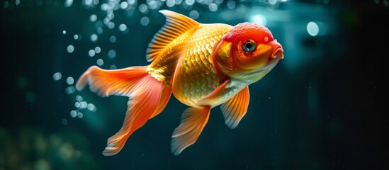 Fototapeta premium Mesmerizing Goldfish in an Alluring Aquarium against a Dark Background