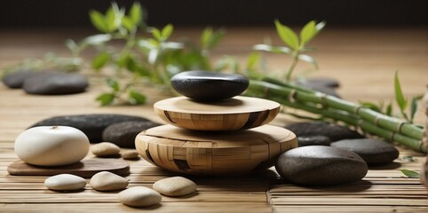 Fototapeta na wymiar zen stones and bamboo
