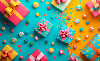 Fototapeta na wymiar Colorful Birthday Joy: Seamless Gift Wrap Design