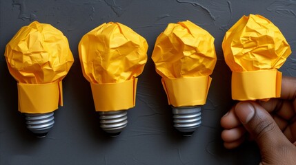 Hand Holding Crumpled Paper Light Bulb