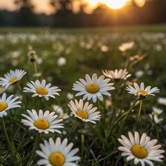 daisies in the field meadow  flowers  white  yellow  failed  ,Ai generated 