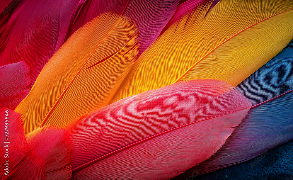 Poster feathers closeup of multicolored abstract background texture.