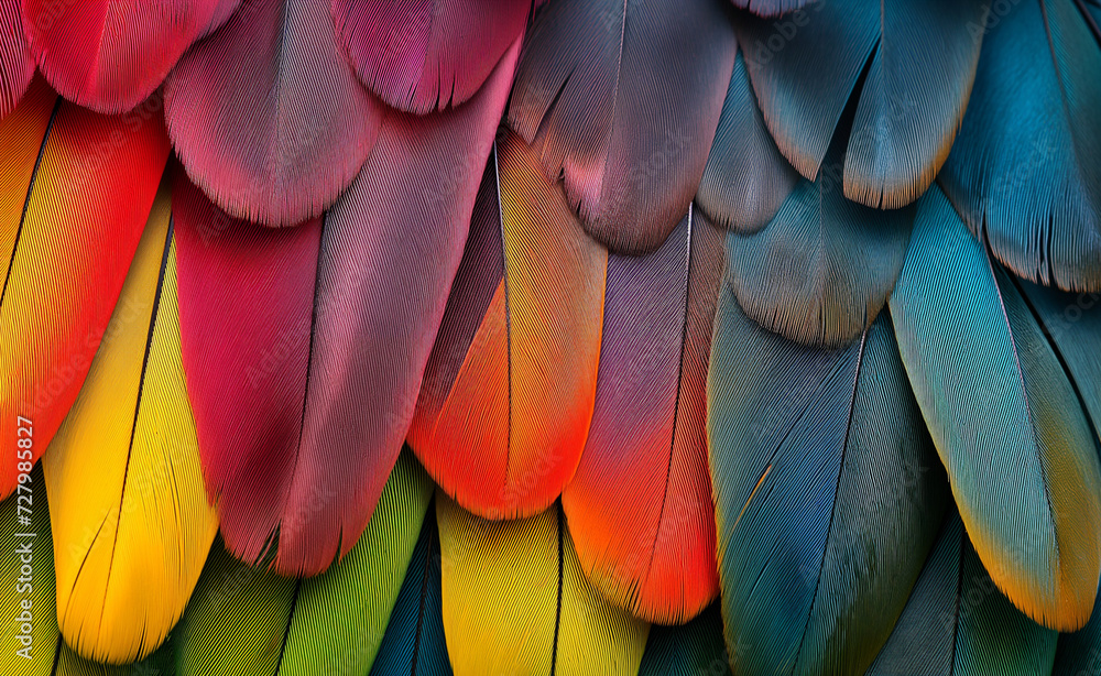 Poster feathers closeup of multicolored abstract background texture.