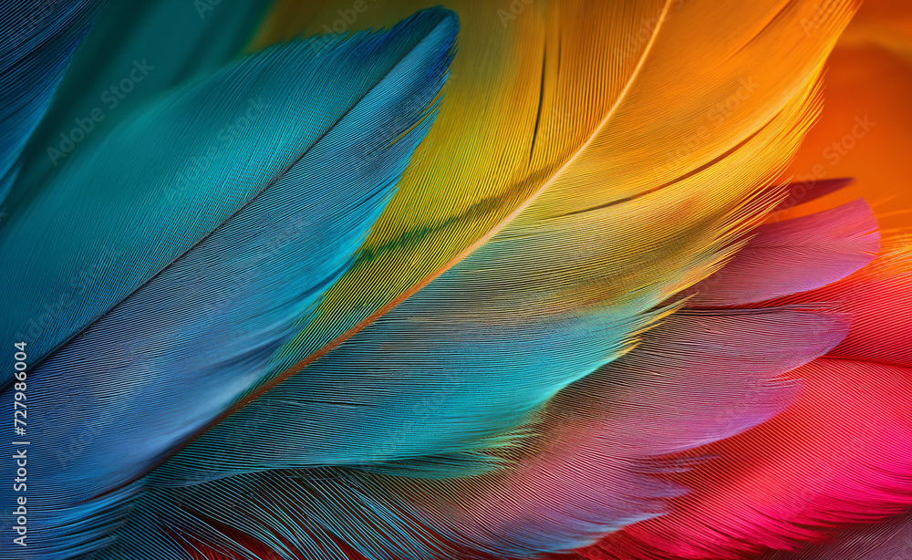 Poster feathers closeup of multicolored abstract background texture.