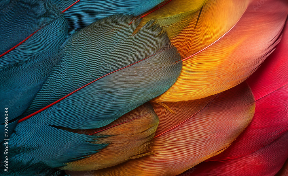 Poster feathers closeup of multicolored abstract background texture.