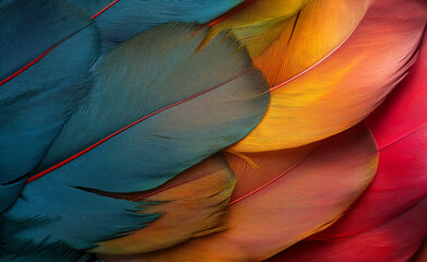Feathers Closeup of Multicolored Abstract Background Texture.