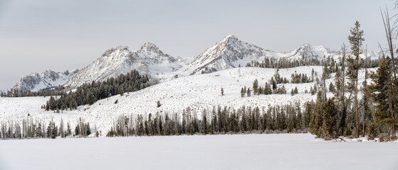 Fototapeta na wymiar Idaho wilderness mountains in winter with snow