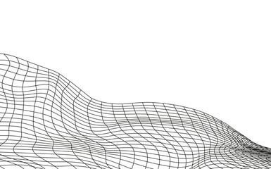 Illustration of a black fishing or football net.Checkered wavy background in doodle style.