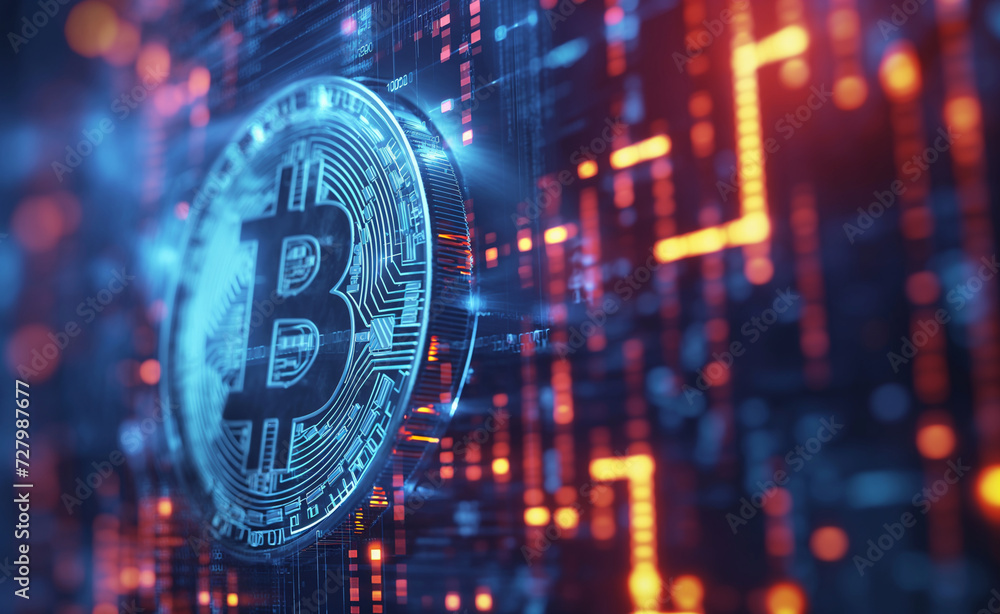 Poster bitcoin blockchain: digital mining technology wallpaper banner.