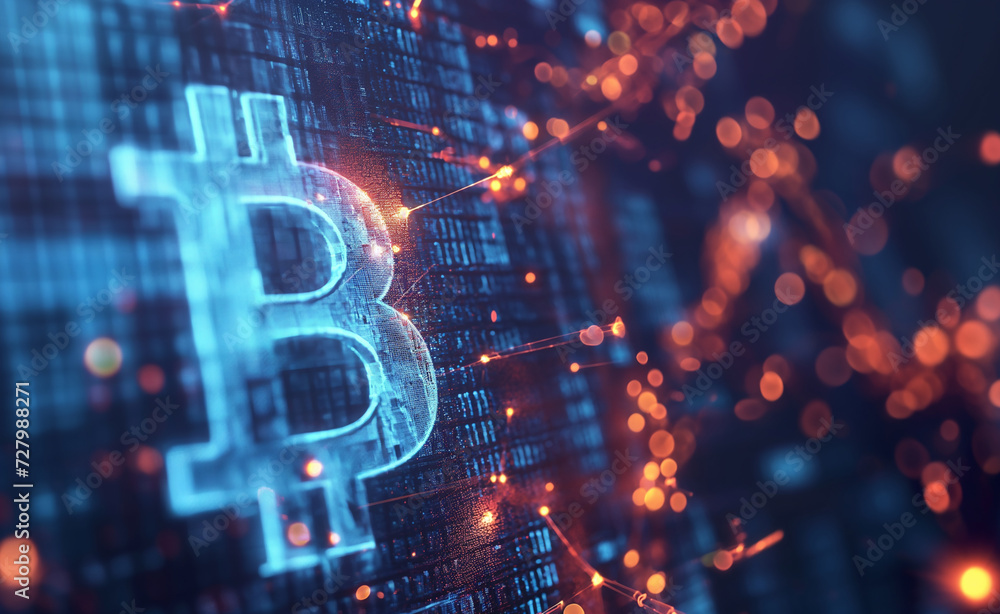 Poster bitcoin blockchain: digital mining technology wallpaper banner.