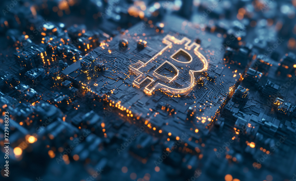 Poster bitcoin blockchain: digital mining technology wallpaper banner.