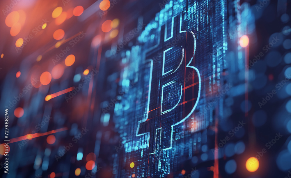 Poster bitcoin blockchain: digital mining technology wallpaper banner.