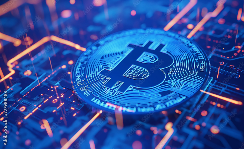 Poster bitcoin blockchain: digital mining technology wallpaper banner.