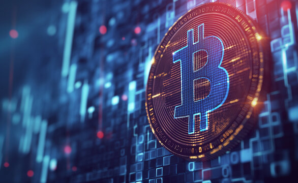 Bitcoin Blockchain: Digital Mining Technology Wallpaper Banner. 