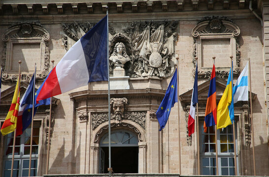Detalle del ayuntamiento de Marsella, Francia
