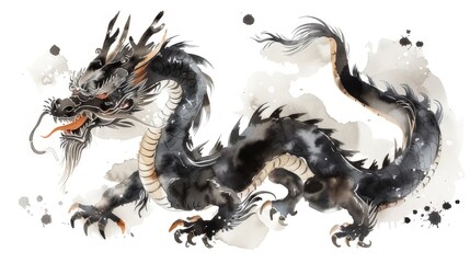 Obraz premium In celebration of the Lunar New Year, a watercolor depiction of a Chinese dragon is created in the vibrant style of manga 