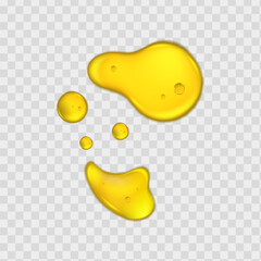 Liquid golden drops of water, honey or oil. Collagen cosmetic essence. Organic serum or argan bubbles. Falling gasoline yellow droplet.