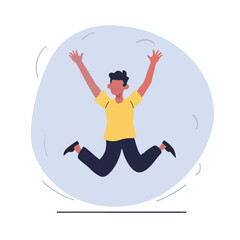 happy man jumping in the air, cartoon vector illustration
