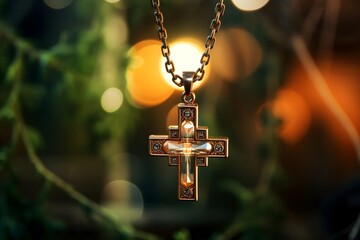 Golden necklace with a cross pendant