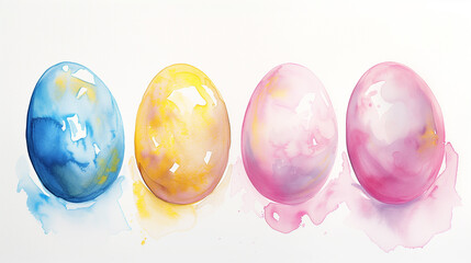Watercolor Easter eggs on white background.