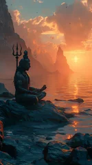 Foto op Plexiglas Hindu God meditates in the mountains. Ai generative © dreamer82