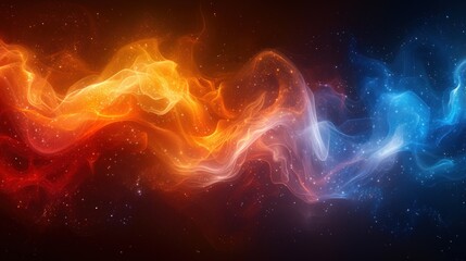 a colorful wallpaper with a black background and a red, yellow, and blue swirl on the left side of the wall.