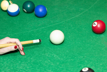 Billiard table balls, green background