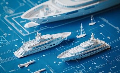 blueprint of yacht - obrazy, fototapety, plakaty