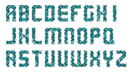 Low Poly 3D Alphabet Letters in blue & green stained glass