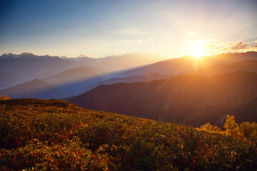 A splendid view of the mountain area in the morning light. Zemo Svaneti, Georgia, Main Caucasian...