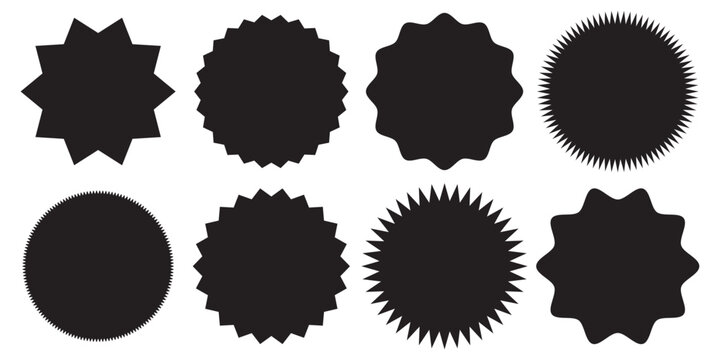 Set of vector starburst, sunburst badges. Vintage labels. Black stickers. A collection of different types and black icon, Design elements. PNG
