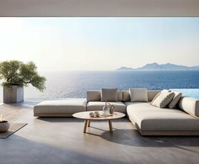 Fototapeta na wymiar luxurious outdoor furniture by the sea