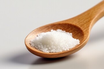 Fototapeta na wymiar Crystals of large sea salt in a wooden spoon