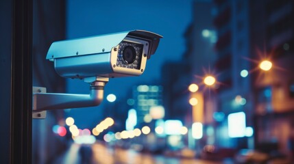 A security camera mounted on the side of a building, monitoring the surroundings