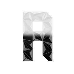 Low Poly 3D Letter R in Black & White Horizontal