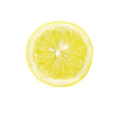 A single slice of lemon brightly shown on a white background