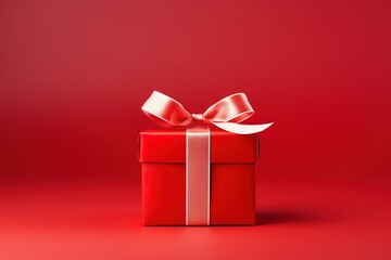 a plain gift box with red ribbon on a red background