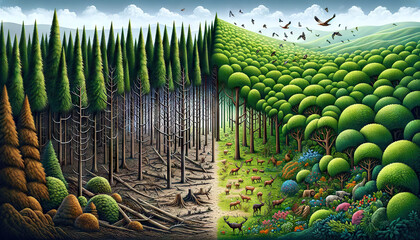 Changes in the Landscape due to the deforestation of forests, a portrait of the destruction of the environment