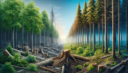 Changes in the Landscape due to the deforestation of forests, a portrait of the destruction of the environment